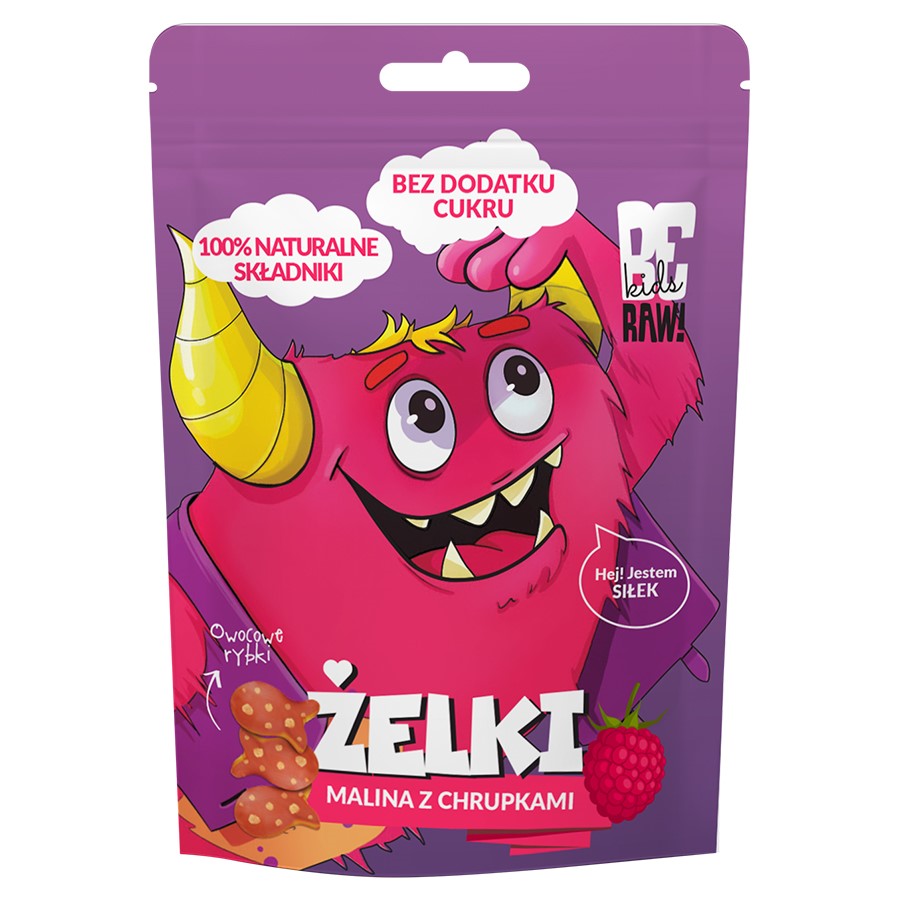 BeRAW Kids Żelki Malina z Chrupkami owocowe rybki 35 g - Żelki - Purella Food Sp