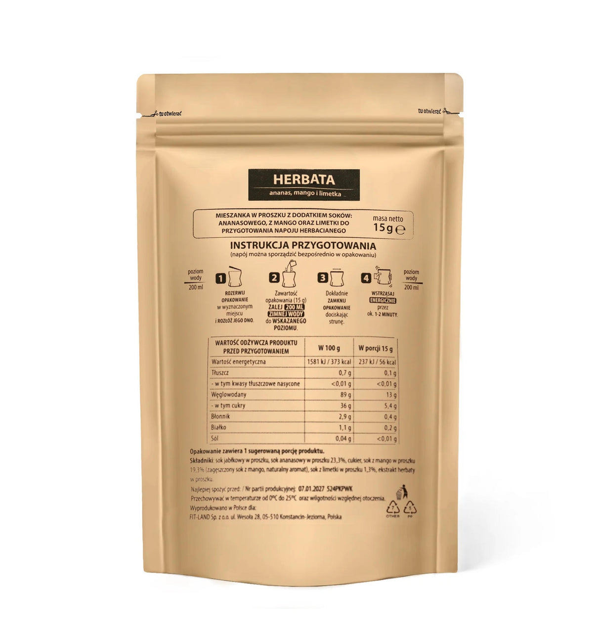 Napój herbaciany ananas, mango i limetka 15 g - Herbata - Fit-Land - Sklep Fit-Land - Kup na www