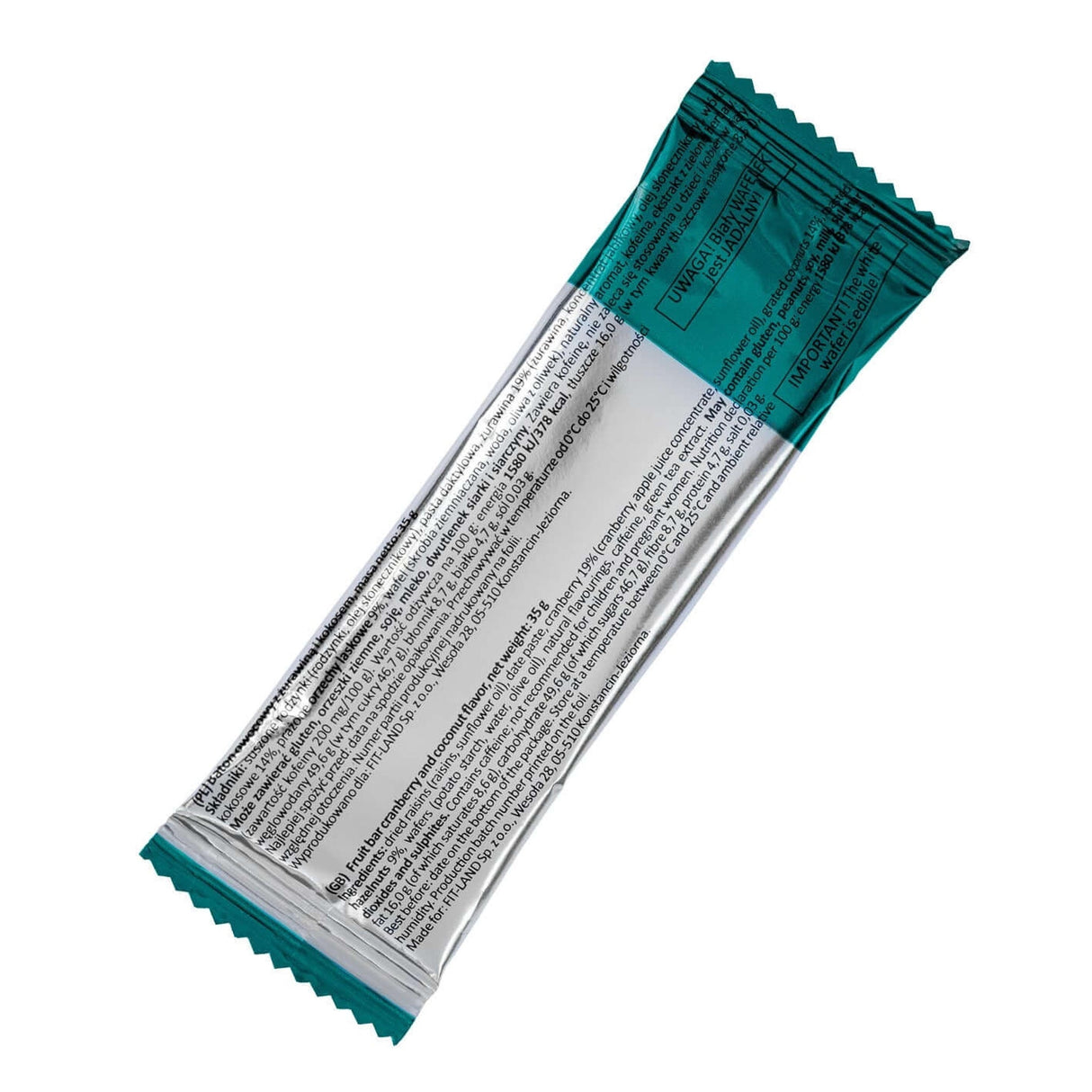 Baton owocowy z żurawiną, kokosem i zieloną herbatą 35 g - Baton owocowy - Fit-Land - Sklep Fit-Land - Kup na www