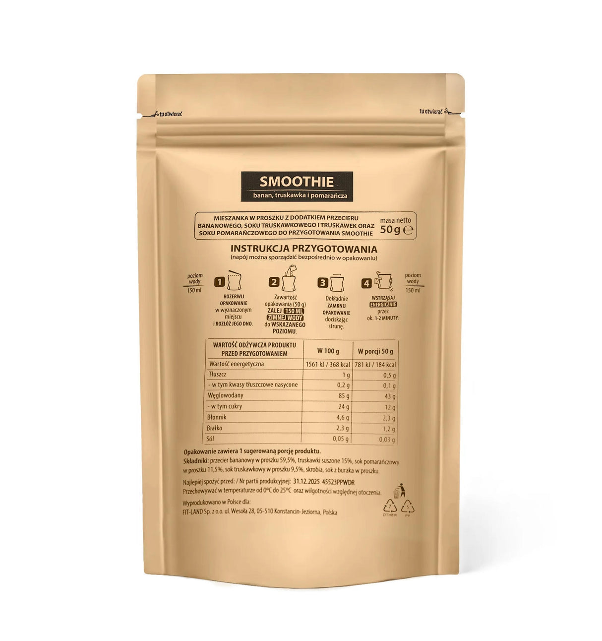 Smoothie banan, truskawka i pomarańcza 50 g - Smoothie - Fit-Land - Sklep Fit-Land - Kup na www