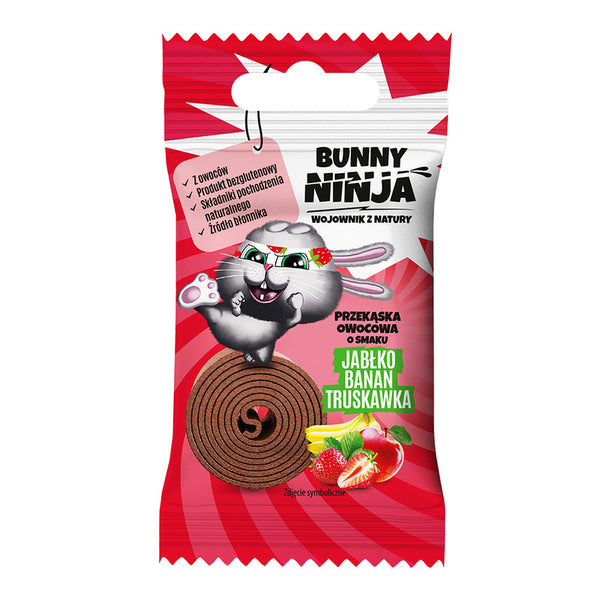BUNNY NINJA Przekąska owocowa FRUIT ROLLS o smaku Jabłko Banan Truskawka 15 g - Przekąski owocowe - BUNNY NINJA - Sklep Fit-Land - Kup na www