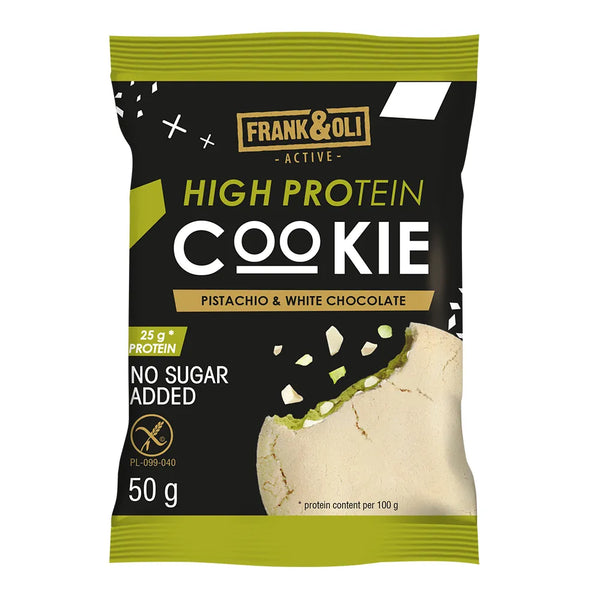 Frank&Oli Ciasteczko proteinowe Pistacja z Białą Czekoladą 50 g - Ciasteczka proteinowe - Frank&Oli - Sklep Fit-Land - Kup na www