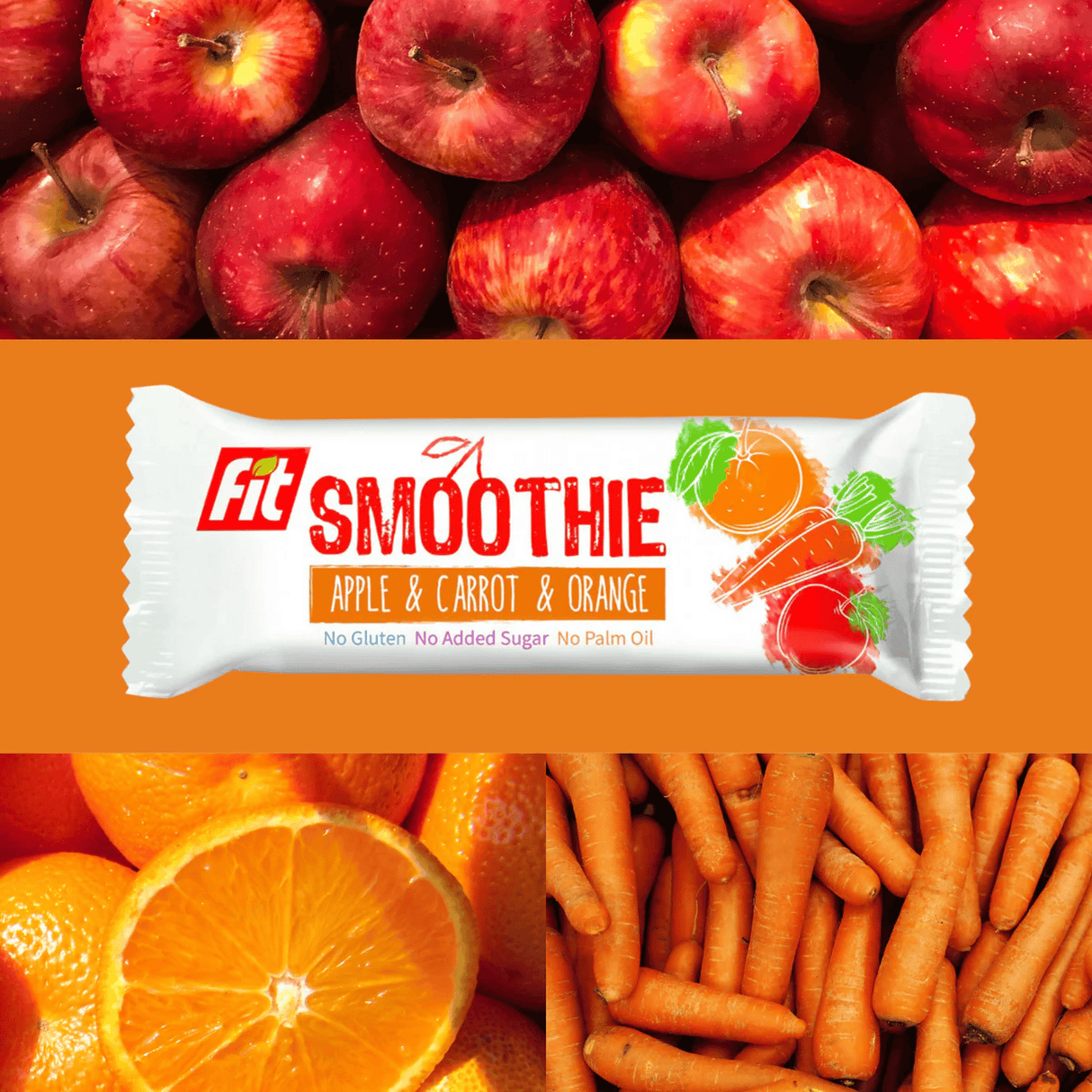 Fit SMOOTHIE Baton owocowo-warzywny jabłko, marchew i pomarańcza 32 g - Baton owocowy - Usovsko Food - Sklep Fit-Land - Kup na www
