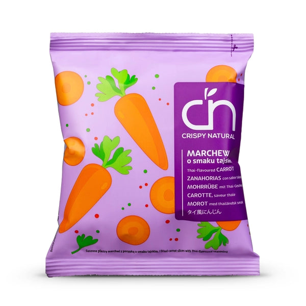 CRISPY NATURAL Marchew o smaku tajskim - Suszone chipsy z marchwi - Chipsy warzywne - Crispy Natural - Sklep Fit-Land - Kup na www
