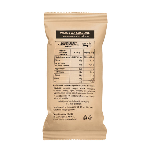 Suszone chipsy z ziemniaka o smaku bekonu 20 g - Chipsy i chrupki - Fit-Land - Sklep Fit-Land - Kup na www.fit-land.eu