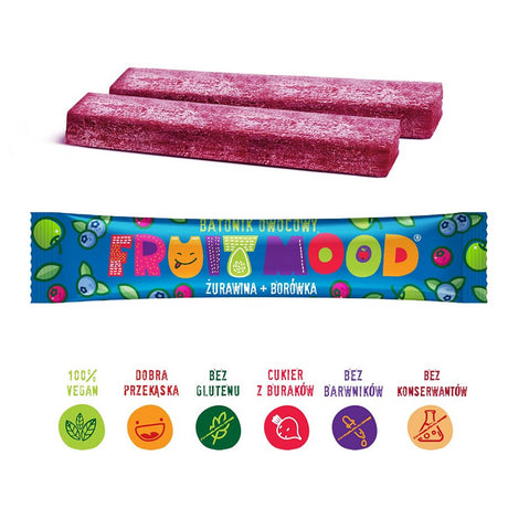 FRUIT MOOD Batonik owocowy Żurawina i Borówka 20 g - - Sklep Fit-Land - Sklep Fit-Land - Kup na www
