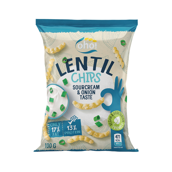 Oho! Lentil Chips z czerwonej soczewicy Kwaśna Śmietana i Cebulka 100 g - Chrupki - Oho! - Sklep Fit-Land - Kup na www