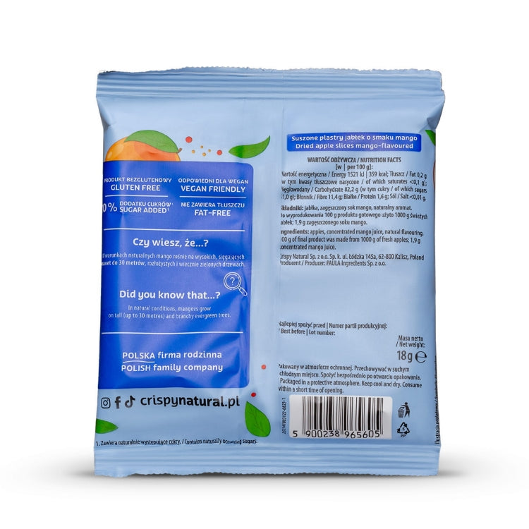 CRISPY NATURAL Jabłko o smaku mango - Suszone chipsy z jabłek - Suszone chipsy - Crispy Natural - Sklep Fit-Land - Kup na www