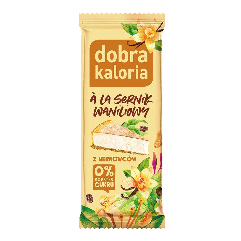 Dobra Kaloria Baton z nerkowców Sernik Waniliowy 35 g - Batony orzechowe - Kubara Sp