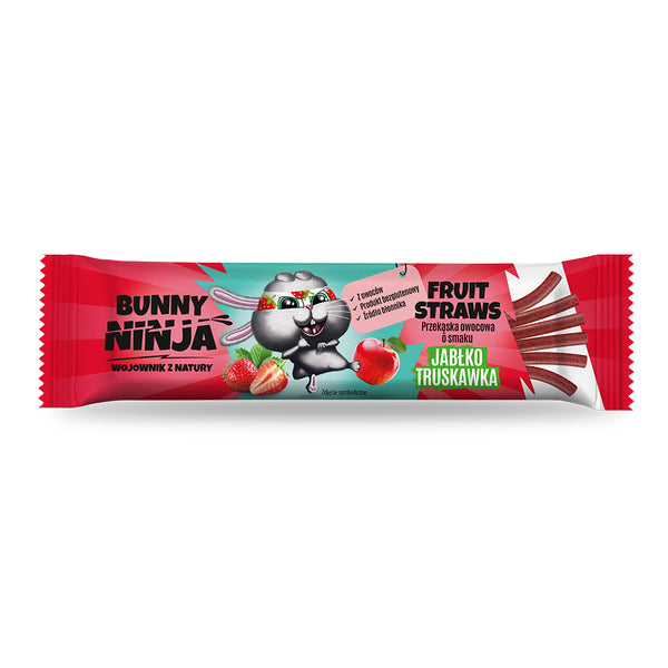 BUNNY NINJA Przekąska owocowa FRUIT STRAWS o smaku Jabłko Truskawka 16 g - Przekąski owocowe - BUNNY NINJA - Sklep Fit-Land - Kup na www