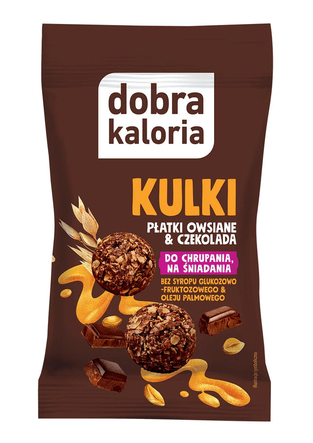 Dobra Kaloria Kulki śniadaniowe Płatki Owsiane i Belgijska Czekolada 40 g - Kulki mocy - Dobra Kaloria - Sklep Fit-Land - Kup na www.fit-land.eu