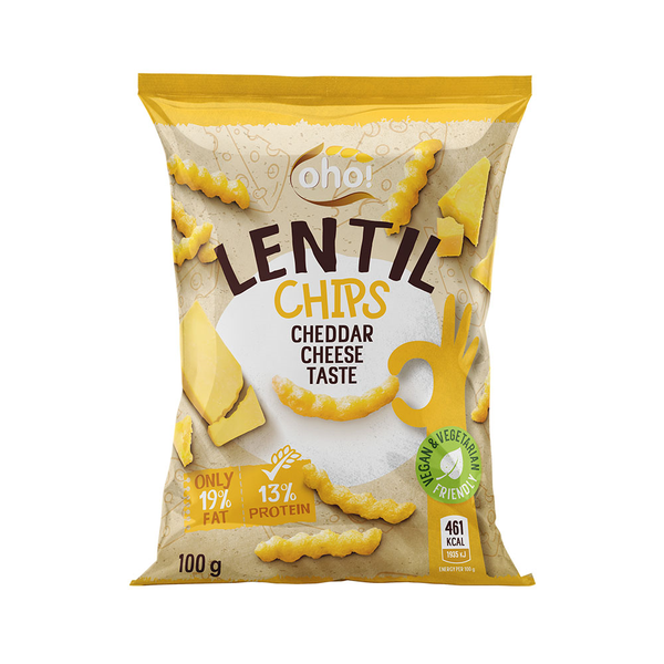 Oho! Lentil Chips chipsy z czerwonej soczewicy Cheddar Cheese Taste 100 g - Chrupki - Oho! - Sklep Fit-Land - Kup na www