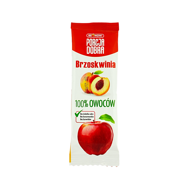 Porcja Dobra Przekąska owocowa 100% listek Jabłko Brzoskwinia 16 g - Przekąski owocowe - Porcja Dobra - Sklep Fit-Land - Kup na www