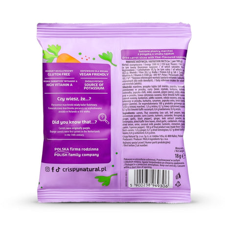 CRISPY NATURAL Marchew o smaku tajskim - Suszone chipsy z marchwi - Suszone chipsy - Crispy Natural - Sklep Fit-Land - Kup na www