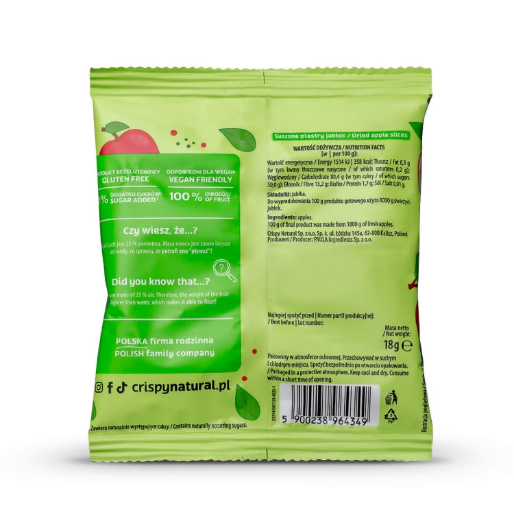 CRISPY NATURAL Jabłko 100% - Suszone chipsy z jabłek - Chipsy i chrupki - Crispy Natural - Sklep Fit-Land - Kup na www
