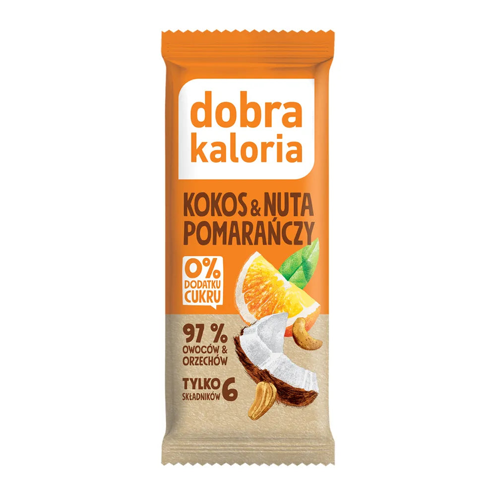 Dobra Kaloria Baton daktylowy Kokos i Nuta Pomarańczy 35 g - Batony owocowe - Kubara Sp