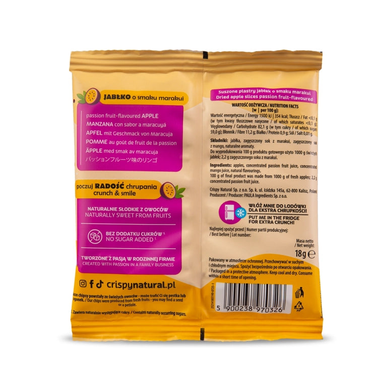 CRISPY NATURAL Jabłko o smaku marakui - Suszone chipsy z jabłek - Chipsy i chrupki - Crispy Natural - Sklep Fit-Land - Kup na www