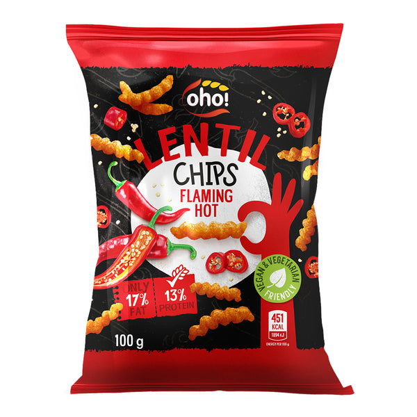 Oho! Lentil Chips chipsy z czerwonej soczewicy Flaming Hot 100 g - Chrupki - Oho! - Sklep Fit-Land - Kup na www