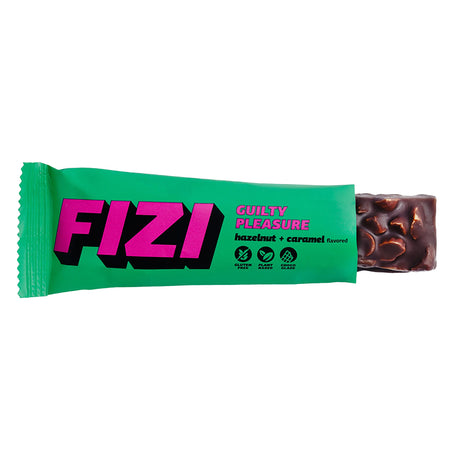 FIZI Hazelnut Caramel Baton bezglutenowy Orzech Laskowy i Karmel w polewie czekoladowej 45 g - Baton bezglutenowy - FIZI - Sklep Fit-Land - Kup na www