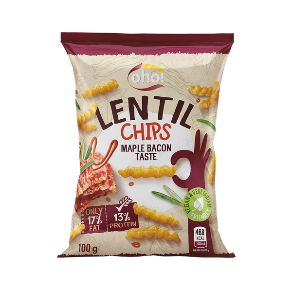 Oho! Lentil Chips chipsy z czerwonej soczewicy Maple Bacon Taste 100 g - Chrupki - Oho! - Sklep Fit-Land - Kup na www