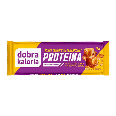 Dobra Kaloria Baton proteinowy z niskim IG Karmel i Olej MCT PROTEINA 45 g - Batony proteinowe - Kubara Sp