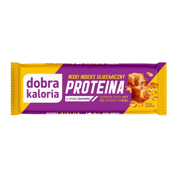 Dobra Kaloria Baton proteinowy z niskim IG Karmel i Olej MCT PROTEINA 45 g - Batony proteinowe - Kubara Sp