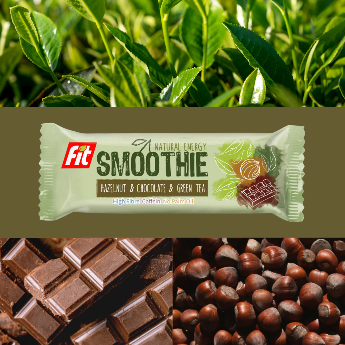 Fit SMOOTHIE Baton owocowo-orzechowy orzechy laskowe, czekolada i zielona herbata 32 g - Baton owocowy - Usovsko Food - Sklep Fit-Land - Kup na www