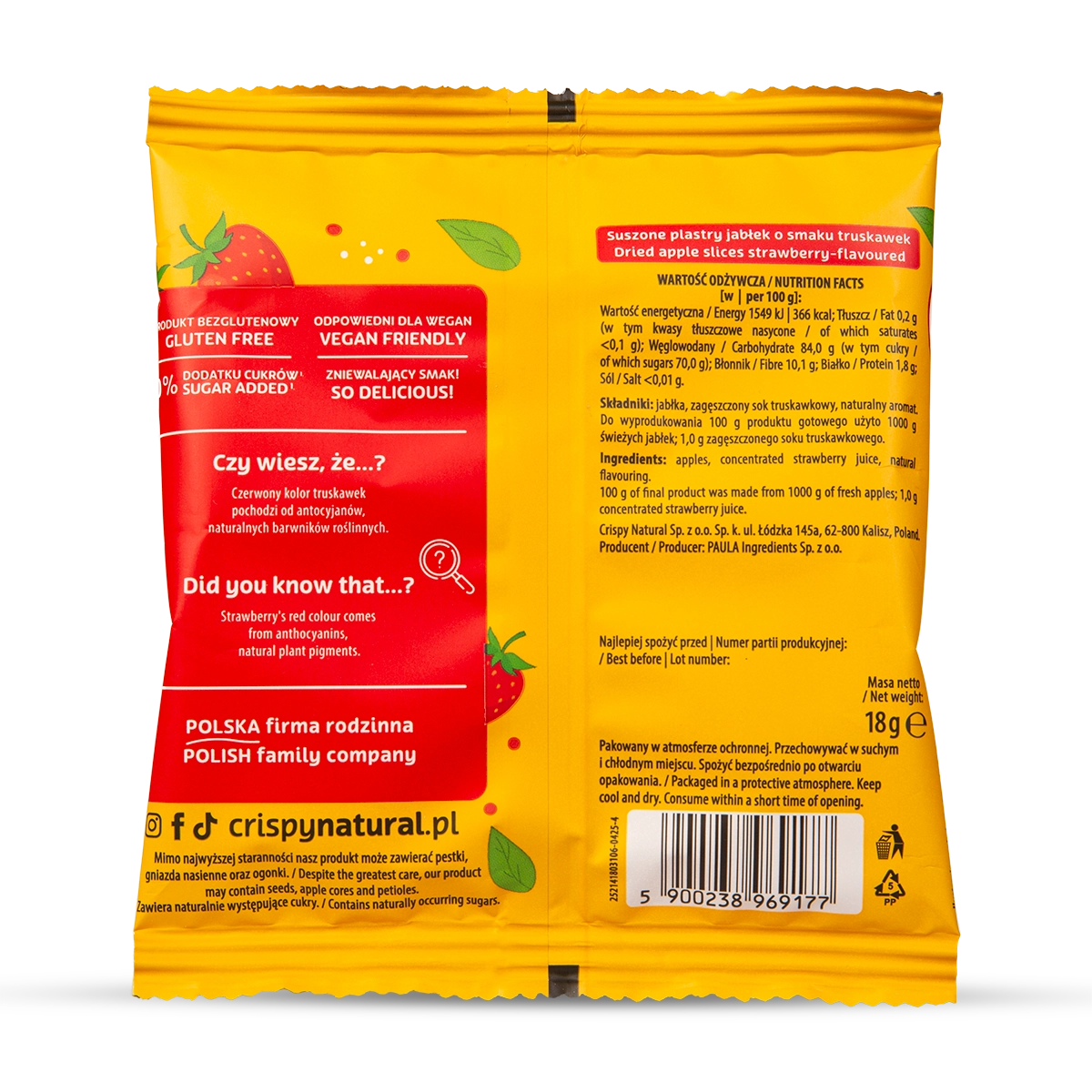 CRISPY NATURAL Jabłko o smaku truskawek - Suszone chipsy z jabłek - Suszone chipsy - Crispy Natural - Sklep Fit-Land - Kup na www