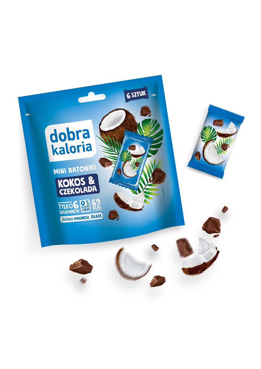 Dobra Kaloria Mini batoniki daktylowe Kokos i Czekolada 102 g - Mini batoniki - Kubara Sp