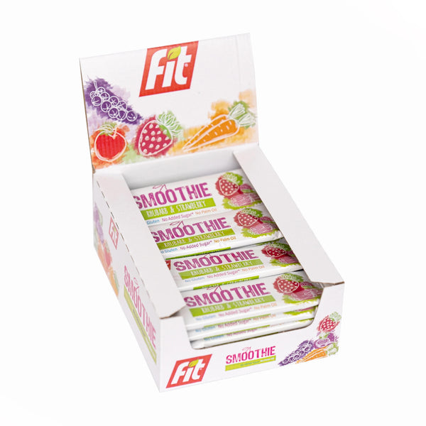 Zestaw batonów Fit SMOOTHIE z truskawką i rabarbarem 32 g 24 sztuki - Zestawy batonów owocowych - Fit - Sklep Fit-Land - Kup na www
